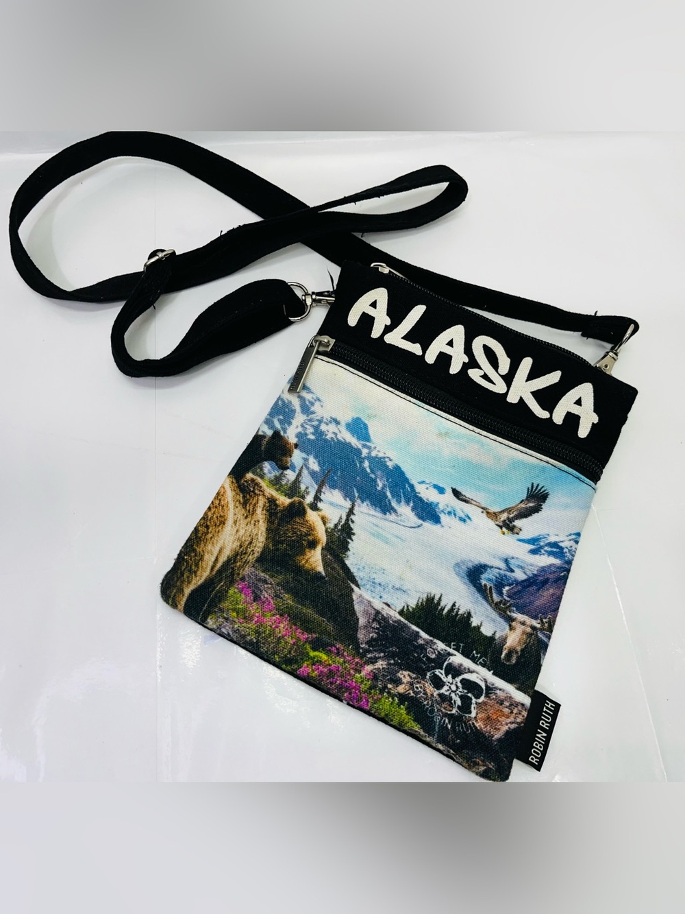 Robin Ruth Black Alaska Wildlife Crossbody Bag